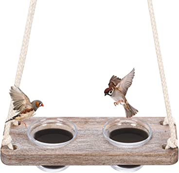 Natural Wood Window Bird Feeder for Outside