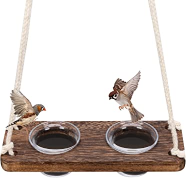 Natural Wood Window Bird Feeder for Outside